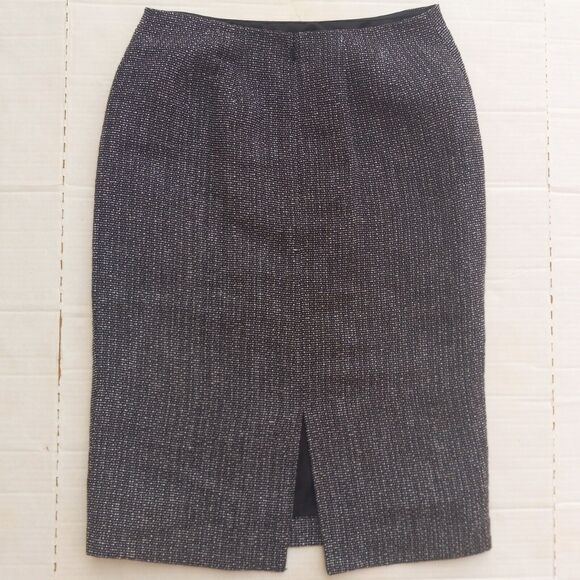Ellen Tracy Tweed Pencil Skirt-Size 2-Charcoal/Black-Lined-Kick Pleat-Career-NEW - Picture 5 of 10
